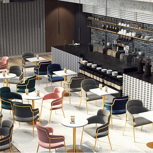 Mesa y Sillas de Área de Negociación <span class=keywords><strong>Casual</strong></span> para Cafetería Nórdica, Silla de Terciopelo Rosa de Lujo Ligero - Product Image 3