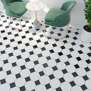 Carreaux de sol en céramique mate, style nordique géométrique, imitation brique antique, patchwork <span class=keywords><strong>noir</strong></span> et blanc, 600x600, antidérapants, pour salon, cuisine, salle de bain - Product Image 2