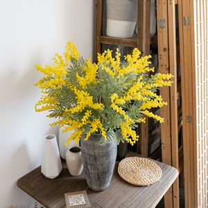 Fleur artificielle d'albizia jaune Haiyan en plastique, décoration d'intérieur, bouquet de mariage, résistante à la chaleur, CallaFloral - Product Image 1