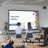 Écran interactif 4K de 65 pouces, Android 14, tableau blanc intelligent, Windows OPS, multi-touch, pour salle de conférence, réunion d'affaires