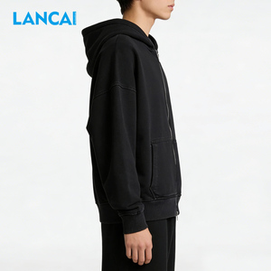 2026 Sweat à capuche personnalisé pour homme, en molleton de coton, à épaules tombantes, avec fermeture éclair double sens, épais, uni, de haute qualité, style streetwear, vierge - Product Image 2