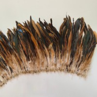 Plumes de coq naturelles demi-bronzées, enfilées et cousues, en gros pour garnitures de vêtements, costumes de carnaval et artisanat