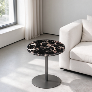 Juego de mesas de centro de mármol, mesa auxiliar redonda de mármol blanco con base arqueada esculpida, moderna, para sala de estar, vestíbulo de hotel, villa - Product Image 2