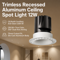 Plafonnier LED encastré invisible moderne 12W COB, spot dimmable, downlights 75mm LP-AJ7592ARC-RTA-25-1