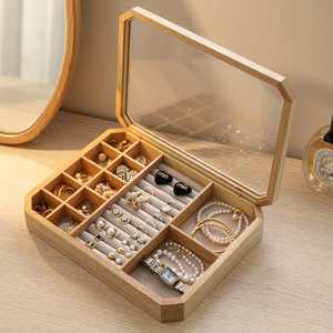 Wooden <b>Jewelry</b> <b>Box</b> Rectangle Lid Closure <b>Velvet</b> Lining Elegant Style <b>Jewelry</b> Organizer for Necklace Watch Earrings Rings - Product Image 3