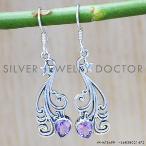 ต่างหูห่วงพลอยอเมทิสต์เงินสเตอร์ลิง925สำหรับงานแต่งงานและของขวัญ - Product Image 2