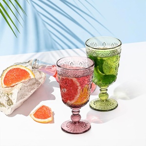 Vintage 10oz Becher Clear Stemmed Getränke glas mit geprägter Linie strukturiertes Design Weinglas - Product Image 2