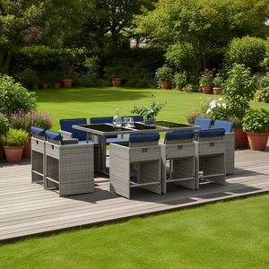 Set da Pranzo da Giardino in Polyrattan Grigio per 10 Persone, Resistente alle Intemperie, Design Contemporaneo - Product Image 2