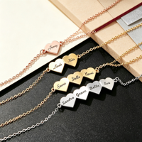 Bracelet personnalisé en or 18 carats plaqué or avec nom en forme de cœur, bracelet à breloques multi-cœurs gravé au laser en acier inoxydable 316L, OEM ODM