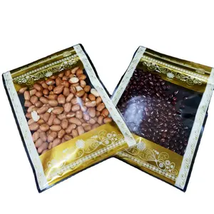 Factory Wholesale Cheap Free Sample Printed Gold Clear Dry Food Plastic Bags Christmas Gift Bag For Candy Nuts