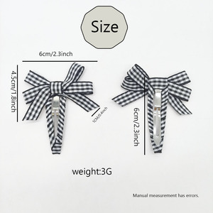 Barrette à <span class=keywords><strong>cheveux</strong></span> en alliage personnalisée en gros, faite à la main, avec un ruban à carreaux mignon et doux, mini barrette à <span class=keywords><strong>cheveux</strong></span> pour filles et femmes, décoration de fête - Product Image 5