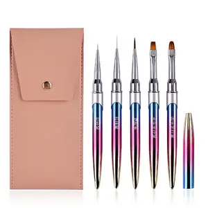 1PC或5 pcs/set新款彩色指甲刷套装皮包油漆绘画笔光疗多功能笔