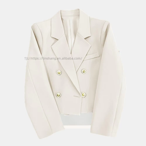Nouveauté élégante, couleur unie, bouton doré, style court, col en V, mode féminine - Product Image 6
