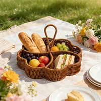 Panier de rangement en PP imitation rotin à quatre compartiments, en forme de fleur, pour fruits, noix, pique-nique, maison, salon, et comme séparateur de collations