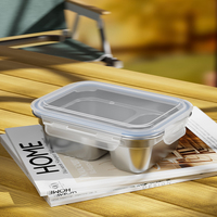 Boîte à lunch en acier inoxydable LIHONG, boîte bento anti-fuite, attaches améliorées, 2 compartiments, récipient supplémentaire, compatible micro-ondes