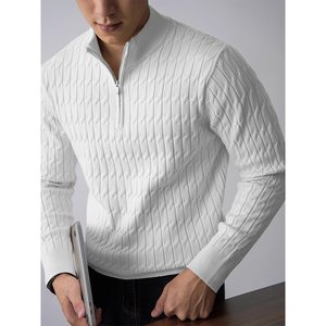 Autumn/Winter <b>Half</b>-Neck <b>Zip</b>-Up Thick Jacquard Sweater <b>Men's</b> Loose Pullover Herringbone Knitted <b>Jacket</b> Trendy All-Match Casual - Product Image 3