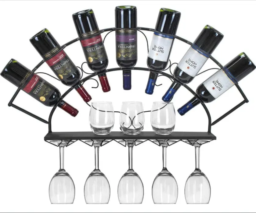 Porte-bouteille de vin à pied en verre mural-Style château de Bordeaux-Peut contenir 7 bouteilles de votre vin préféré