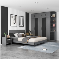 Vente Chaude 2022 Élégant Ensemble Complet de Chambre à Coucher Moderne Gris Foncé Meubles de Chambre à Coucher Lit en Bois avec Rangement Commode Armoire