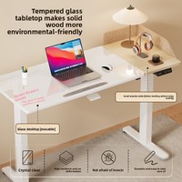 Bureau électrique relevable réversible et effaçable (88+30)*50cm avec plateau en verre trempé, poste de travail assis-debout, table de bureau et d'étude