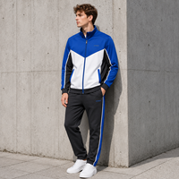 Ensemble de survêtement personnalisé pour homme avec fermeture éclair intégrale, blocs de couleur en V, col montant et pantalon droit pour l'entraînement sportif