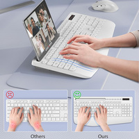 Combo de Teclado y Ratón Ergonómico Inalámbrico de 2.4G, Reposamuñecas de Tamaño Completo, Soporte para Teléfono, Modo de Reposo, Teclado Silencioso