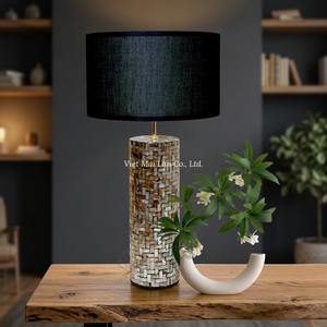 Mother Pearl Table Lamp Handmade Shell Inlay Electric Dimmable LED <b>Light</b> 3500K Warm White Bamboo Base Luxury Home Decor Elegant - Product Image 3