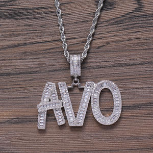 <span class=keywords><strong>Nome</strong></span> personalizzato e numero ciondolo Baguette <span class=keywords><strong>con</strong></span> placcatura in oro da uomo Hip Hop gioielli Rock collana catena Zirconia Charm - Product Image 6