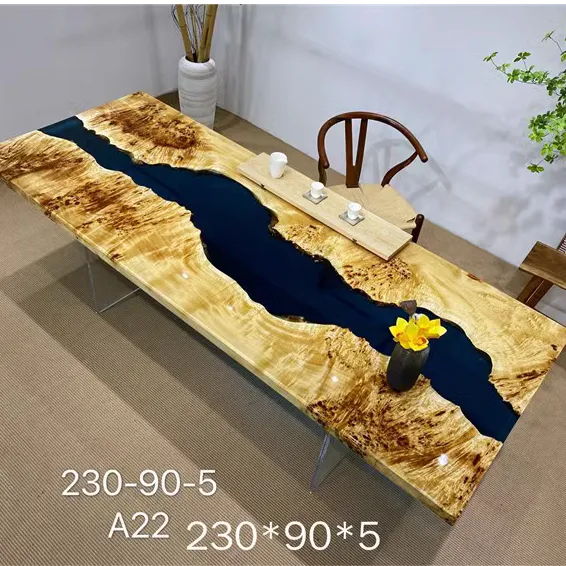 Epoxy resin household table Solid wood large board walnut rosewood log river tea book dining table