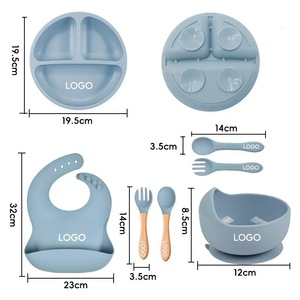 Ensemble d'alimentation pour bébé en silicone 8 pièces, assiette et bol à ventouse avec bavoir, tasse d'apprentissage, ustensiles pour la diversification alimentaire, passe au lave-vaisselle - Product Image 2