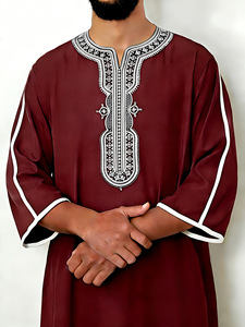 Jalabiya Tradicional Bordada para Hombre 2026, Jubbah Musulmana, Thobe Árabe para Hombre, Thobe con Bolsillo Lateral para Ramadán, Túnica Islámica de Manga Media - Product Image 1