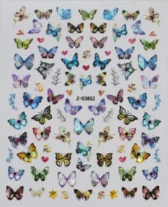 Hochwertige 18 Farben selbst klebende bunte 3d benutzer definierte Schmetterling Nagel Aufkleber Aufkleber für Nagel zubehör