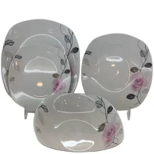 Black flower printing square porcelain dinner set, Factory directly sell houseware ceramics, fashion square dinner set