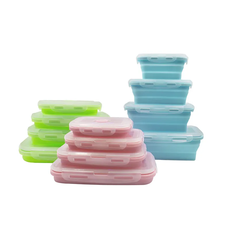 Ecologicamente correto de silicone, 4 peças/conjunto, recipiente de caixa de almoço portátil para casa, microondas, armazenamento de alimentos, cozinha, caixa de bento