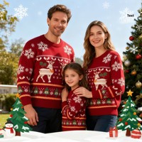 Pull de Noël personnalisé style européen et américain 2026 – Tenue familiale parent-enfant – Pull jacquard hiver motif élan pour enfants et adultes