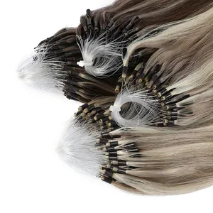 Grosir rambut sambungan dengan mikrolink alami ombre tak terlihat rambut manusia asli cincin manik-manik mikro kepala penuh