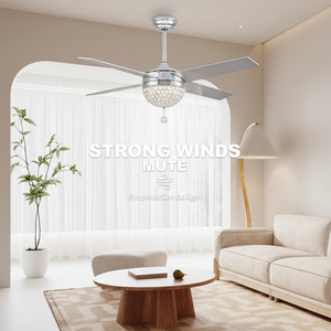 Ventilateur de plafond moderne à moteur DC 6 vitesses avec variateur d'intensité, éclairage LED en cristal tropical et télécommande - Product Image 1