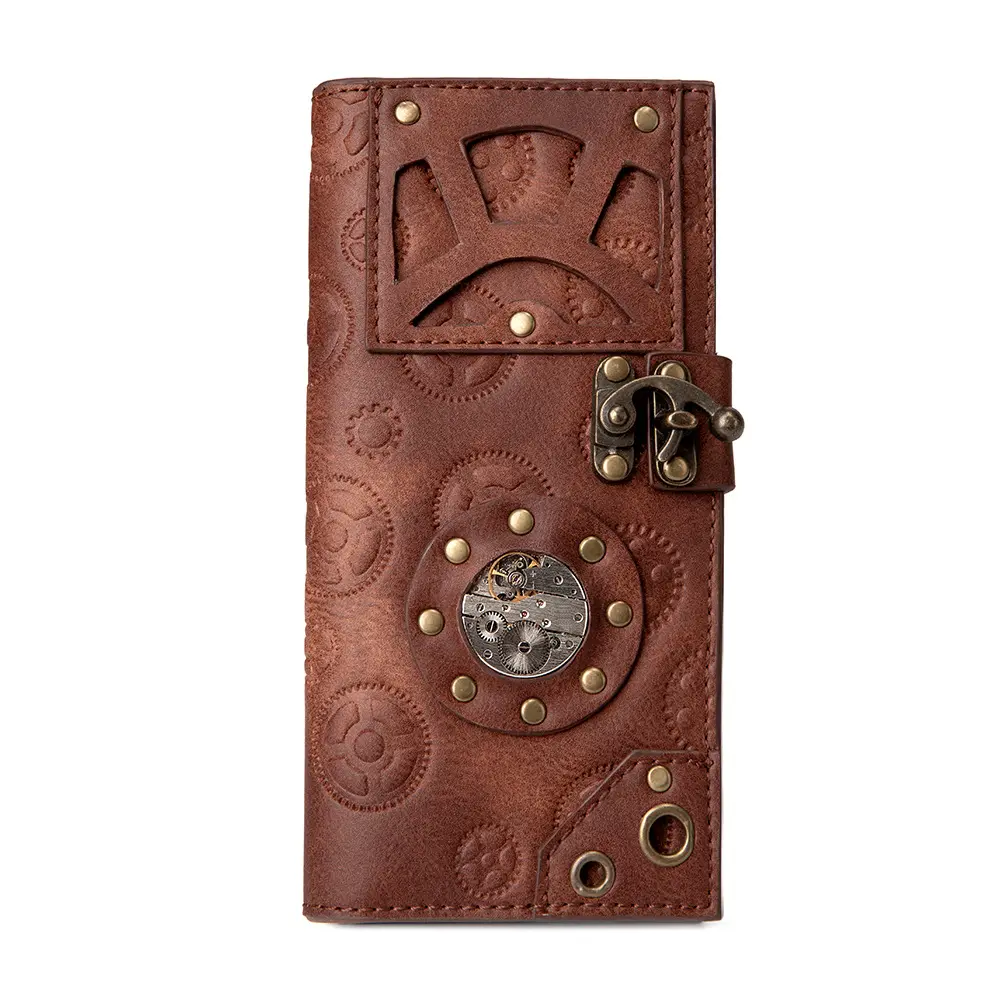 Fashion New Items Industrial Vintage Gear Women Purses Steampunk Women PU Leather Long Wallet Clutch Bags