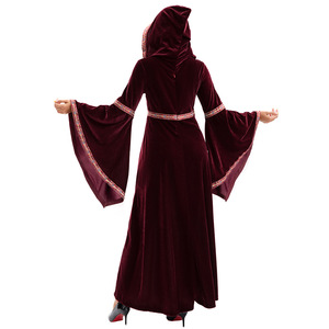Disfraz de vampiro medieval para adultos y niños, vestido de terciopelo rojo vino con capucha para disfraces de fiesta de Halloween - Product Image 3