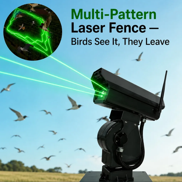 Multi-Pattern Laser Fence Bird Deterrent 3-Beam Green Laser Repeller Rotating Mount Perimeter Bird Control for Farm
