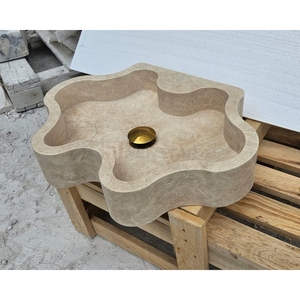 <span class=keywords><strong>Lavabo</strong></span> en pierre sculptée en bloc massif de travertin beige Newstar pour les projets de villas et d'hôtels - Product Image 2