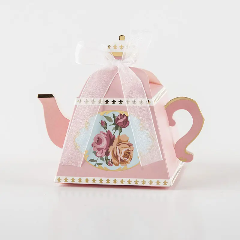 Creative Teapot Wedding Dragees Box FlowerパターンPaper Gift Boxes Event & Party Supplies
