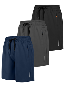 Men's Quick Dry Bermuda Shorts With Drawstring Waist And Side Pockets In Navy Gray <b>Black</b> - Product Image 1
