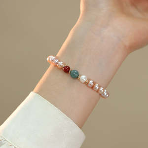 Pulsera de Perlas de Agua Dulce Blancas y Ágata de Diseño Ligero y Lujoso para Mujer, Grado AAA, Forma de Patata, Moderna, 30g - Product Image 3