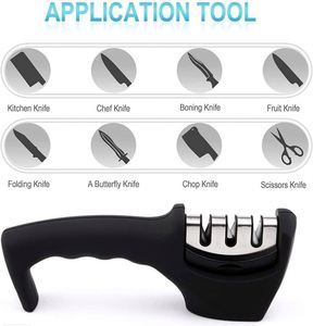 Kitchen Utensils Kitchen Knife Accessories Helps Repair <b>Polish</b> Blades <b>Black</b> 3-Stage Tungsten Steel Ceramic Sharpener - Product Image 2