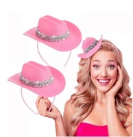 Diadema con Mini Sombrero Vaquero de Pedrería Rosa al por Mayor para Fiesta de Boda, Horquilla para el Cabello, Precio de Fábrica