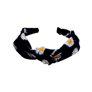 Fascia per capelli Angelina in raso con nodo a margherita, 3 cm, stampa floreale, accessorio regolabile per capelli da donna e ragazza - Product Image 1