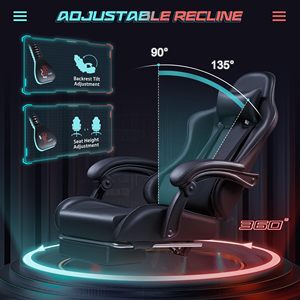 Fauteuil de massage et de jeu noir style course inclinable avec repose-pieds et accoudoirs réglables - Product Image 6
