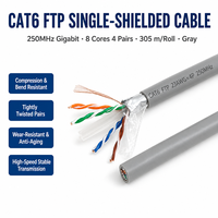 Kabel Ethernet Industri Cat6 FTP 23AWG 305m/Kotak Tembaga Padat Tanpa Isolasi Selubung PVC 8C4P Dilindungi Foil LAN 250MHz 1Gbps Grosir