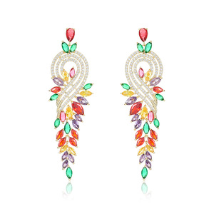 Bán buôn sang trọng dài cô dâu <span class=keywords><strong>dangle</strong></span> Bông tai thời trang đầy màu sắc Zircon Bông tai cho bên đám cưới - Product Image 5