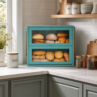 Boîte à pain en bambou à 2 niveaux avec fenêtre en acrylique et porte magnétique, bac de rangement pour comptoir de cuisine, organisateur de cuisine moderne style ferme